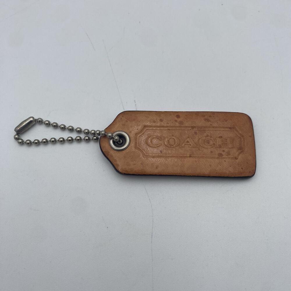 Coach Hang Tag Vintage Natural Tan Large ~ 2.5” X 1” Silver Chain Bag Charm